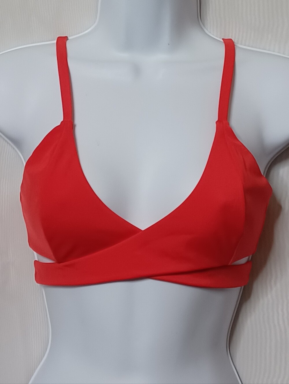Scavi Women's Red Bikini Top Swimwear With Cross Over Straps. Size S